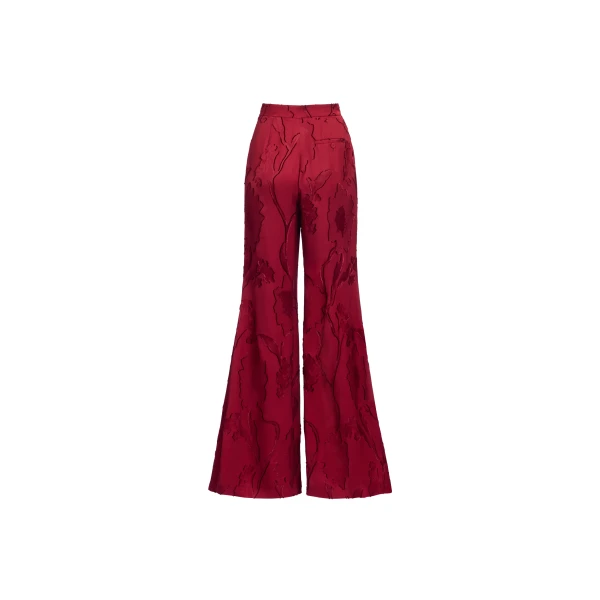 Elie Saab Flared Jacquard Pants in Red featuring High Rise – Luxury Designer Fashion at Luxury Shoes .