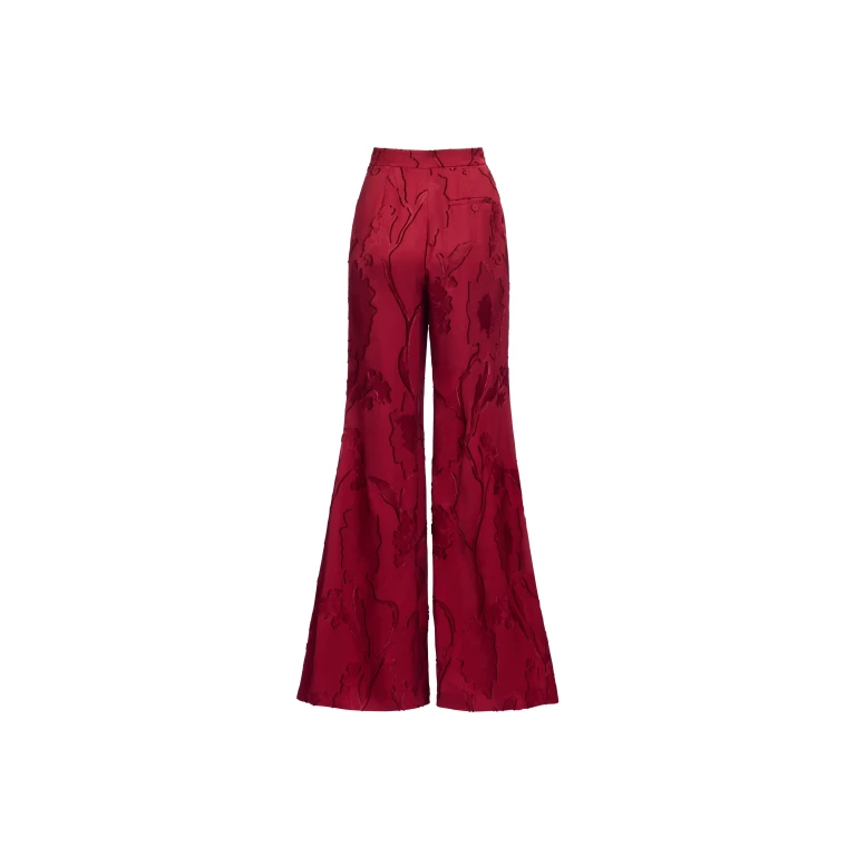 Elie Saab Flared Jacquard Pants in Red featuring High Rise – Luxury Designer Fashion at Luxury Shoes .