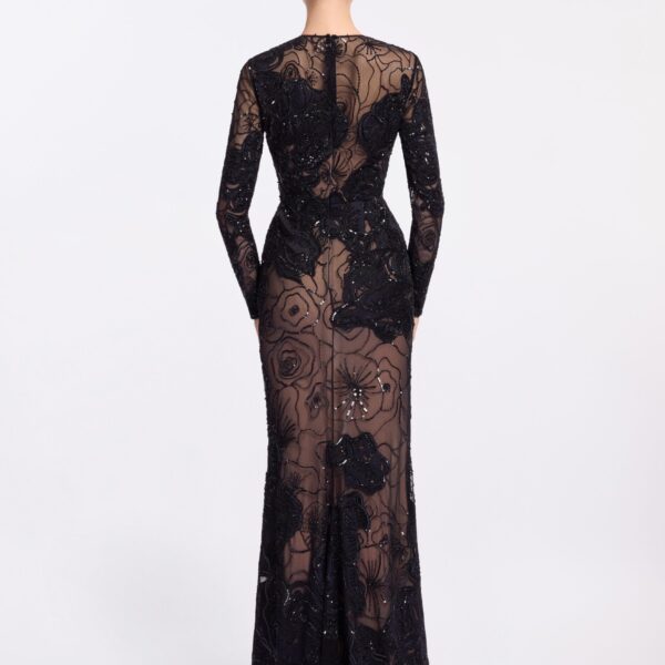 Elie Saab Floral Bead Embroidered Dress in Black featuring Round Neck – Luxury Designer Fashion at Luxury Shoes .