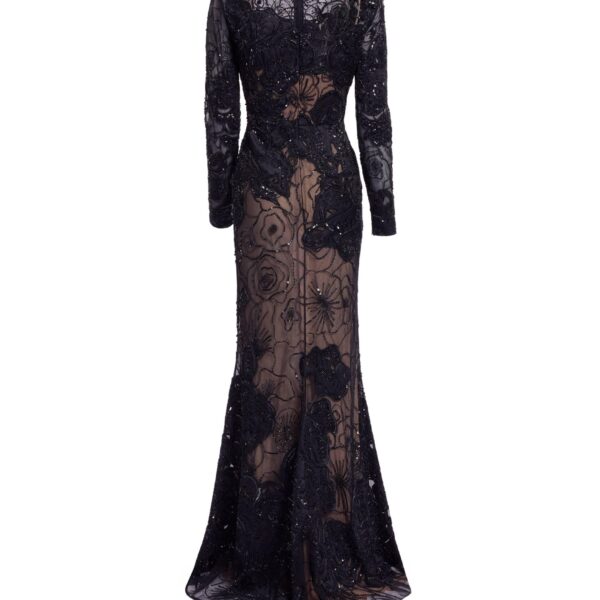 Elie Saab Floral Bead Embroidered Dress in Black featuring Round Neck – Luxury Designer Fashion at Luxury Shoes .