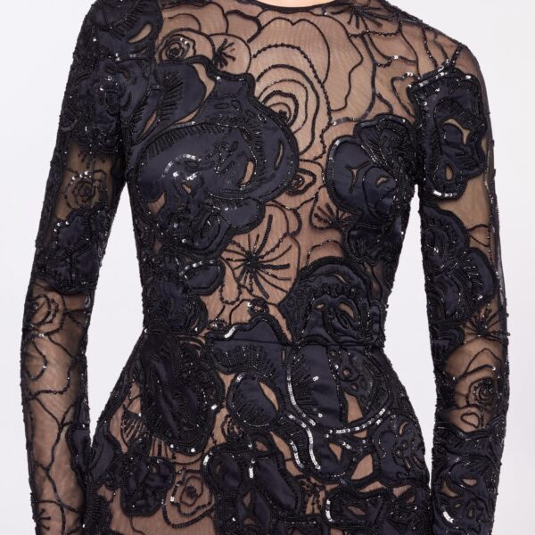 Elie Saab Floral Bead Embroidered Dress in Black featuring Round Neck – Luxury Designer Fashion at Luxury Shoes .