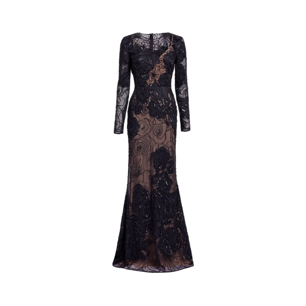Elie Saab Floral Bead Embroidered Dress in Black featuring Round Neck – Luxury Designer Fashion at Luxury Shoes .