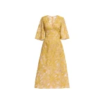 Elie Saab Floral Embroidered Midi Dress in Yellow featuring Floral Yarn Embroidery – Luxury Designer Fashion at Luxury Shoes .