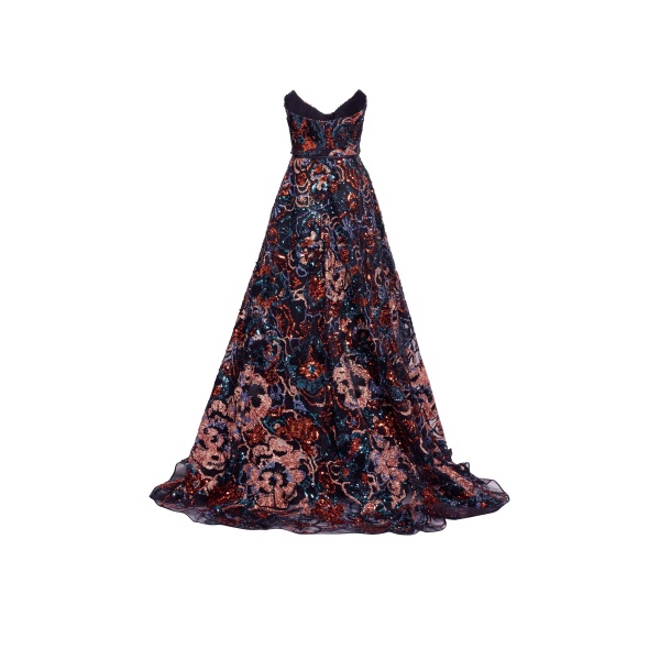 Elie Saab Floral Embroidered Sequin Gown in Multicolour featuring Strapless Corset Bodice – Luxury Designer Fashion at Luxury Shoes .