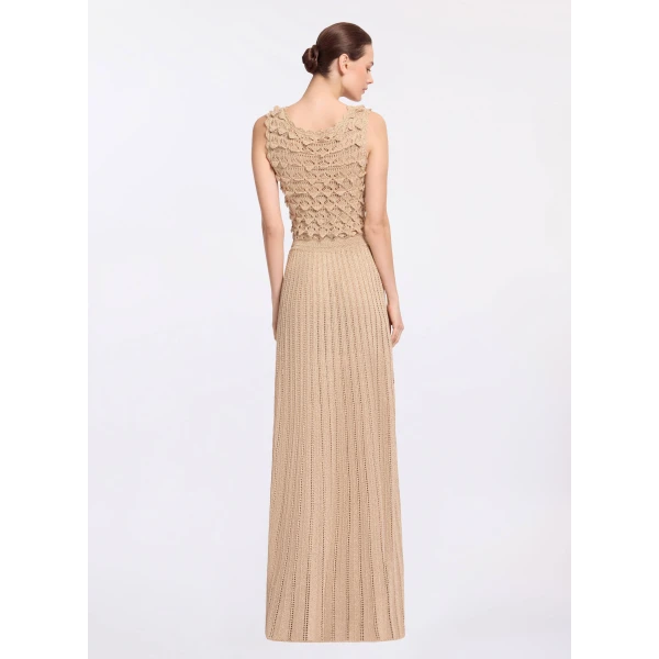 Elie Saab Gold Crochet Dress in Gold featuring Scoop Neck – Luxury Designer Fashion at Luxury Shoes .
