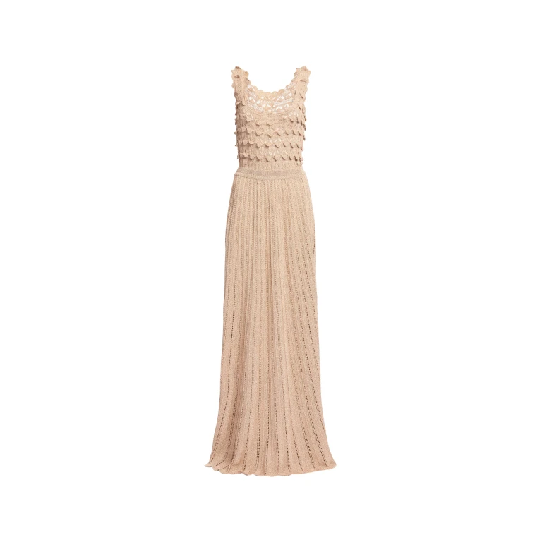 Elie Saab Gold Crochet Dress in Gold featuring Scoop Neck – Luxury Designer Fashion at Luxury Shoes .