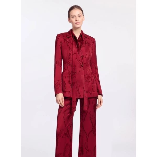 Elie Saab Jacquard Blazer in Red featuring Tailored Collar & Lapel – Luxury Designer Fashion at Luxury Shoes .