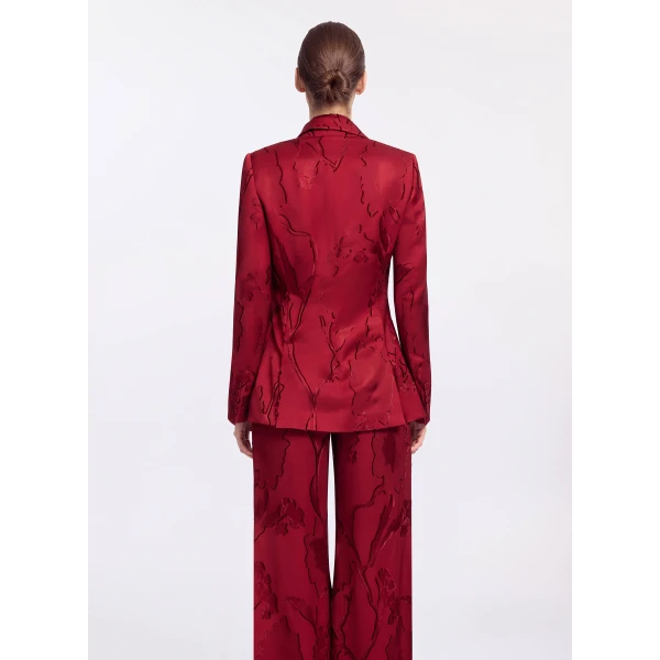 Elie Saab Jacquard Blazer in Red featuring Tailored Collar & Lapel – Luxury Designer Fashion at Luxury Shoes .