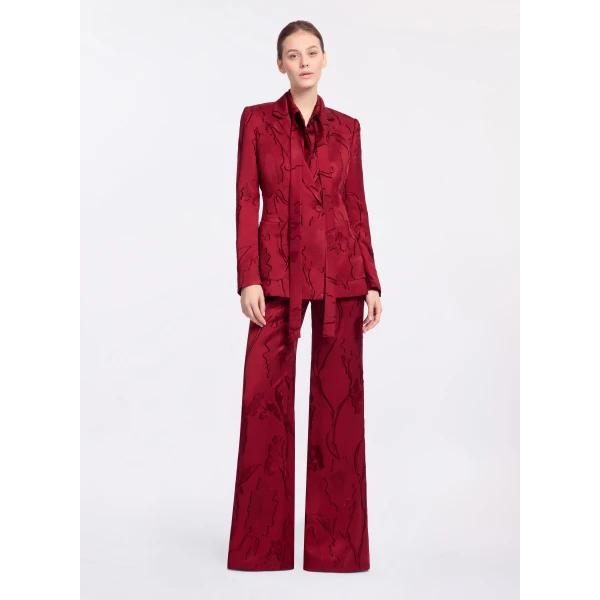 Elie Saab Jacquard Blazer in Red featuring Tailored Collar & Lapel – Luxury Designer Fashion at Luxury Shoes .