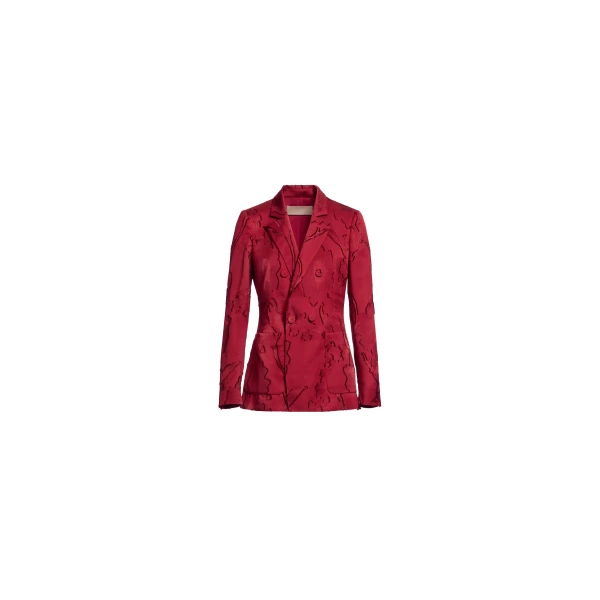 Elie Saab Jacquard Blazer in Red featuring Tailored Collar & Lapel – Luxury Designer Fashion at Luxury Shoes .
