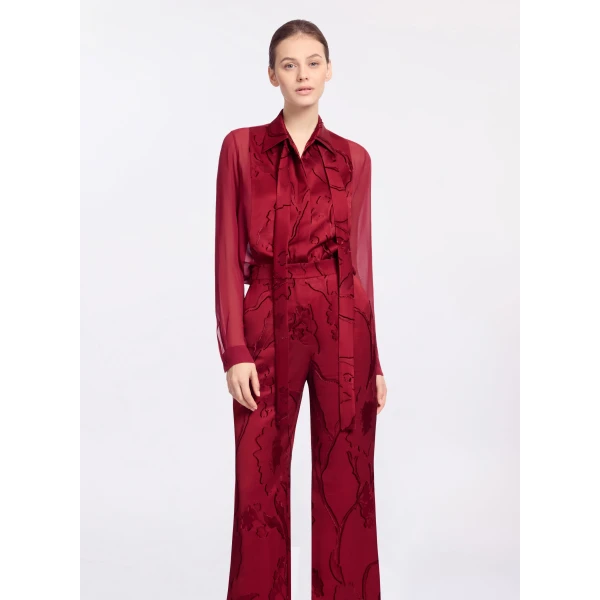 Elie Saab Jacquard & Silk Shirt in Red featuring Jacquard Front Panel & Collar – Luxury Designer Fashion at Luxury Shoes .