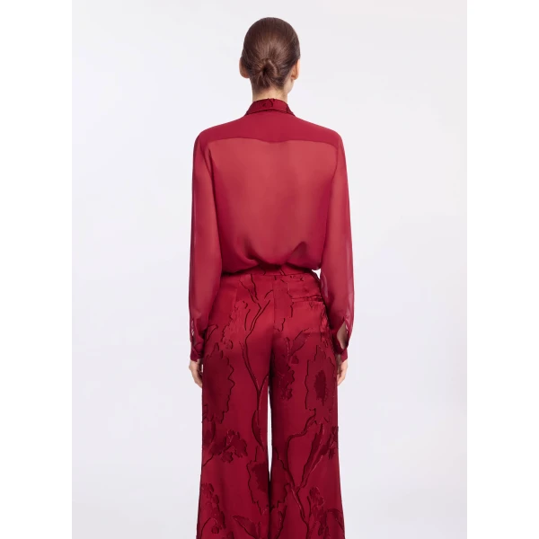 Elie Saab Jacquard & Silk Shirt in Red featuring Jacquard Front Panel & Collar – Luxury Designer Fashion at Luxury Shoes .