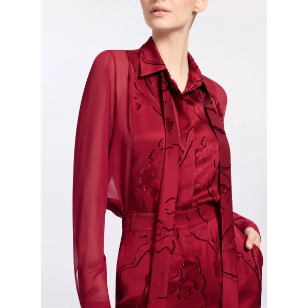 Elie Saab Jacquard & Silk Shirt in Red featuring Jacquard Front Panel & Collar – Luxury Designer Fashion at Luxury Shoes .