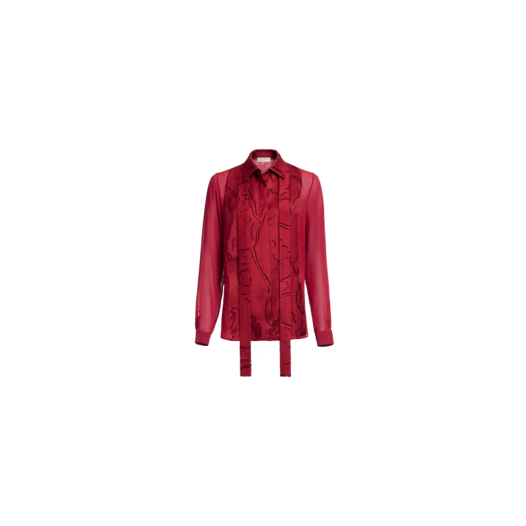 Elie Saab Jacquard & Silk Shirt in Red featuring Jacquard Front Panel & Collar – Luxury Designer Fashion at Luxury Shoes .
