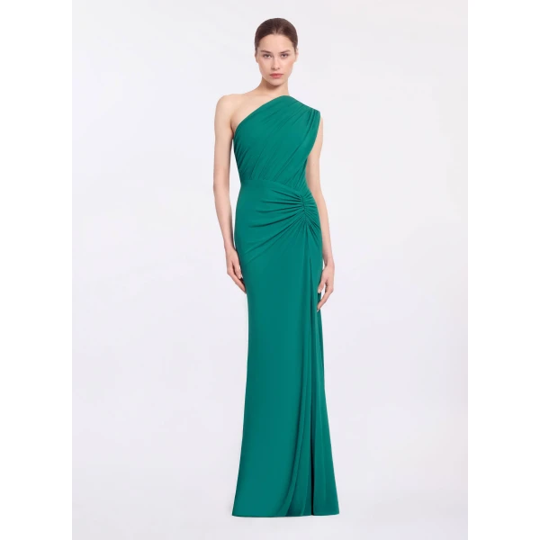 Elie Saab Jersey Long Dress in Green featuring Asymmetrical Draping – Luxury Designer Fashion at Luxury Shoes .
