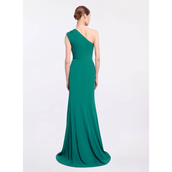 Elie Saab Jersey Long Dress in Green featuring Asymmetrical Draping – Luxury Designer Fashion at Luxury Shoes .