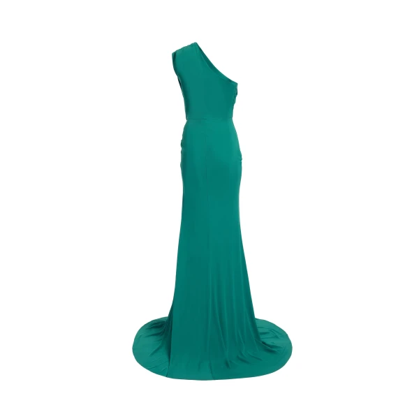 Elie Saab Jersey Long Dress in Green featuring Asymmetrical Draping – Luxury Designer Fashion at Luxury Shoes .