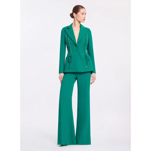 Elie Saab Lace Up Cady Blazer in Green featuring Tailored Collar & Lapel – Luxury Designer Fashion at Luxury Shoes .