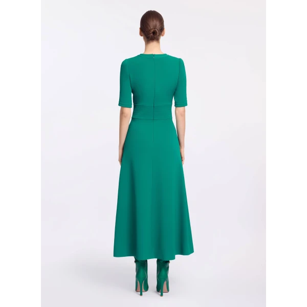 Elie Saab Lace Up Cady Midi Dress in Green featuring Top-Stitch Details – Luxury Designer Fashion at Luxury Shoes .