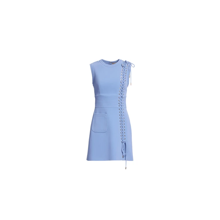 Elie Saab Lace Up Cady Short Dress in Blue featuring Top-Stitch Details – Luxury Designer Fashion at Luxury Shoes .