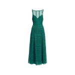 Elie Saab Macramé Midi Dress in Green featuring Square Neck – Luxury Designer Fashion at Luxury Shoes .