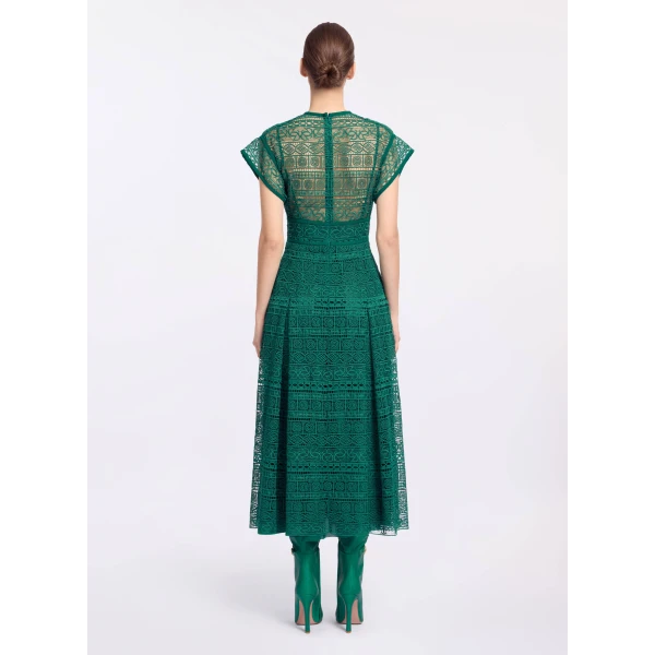 Elie Saab Macramé Midi Dress in Green featuring Round Neck – Luxury Designer Fashion at Luxury Shoes .