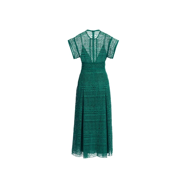 Elie Saab Macramé Midi Dress in Green featuring Round Neck – Luxury Designer Fashion at Luxury Shoes .