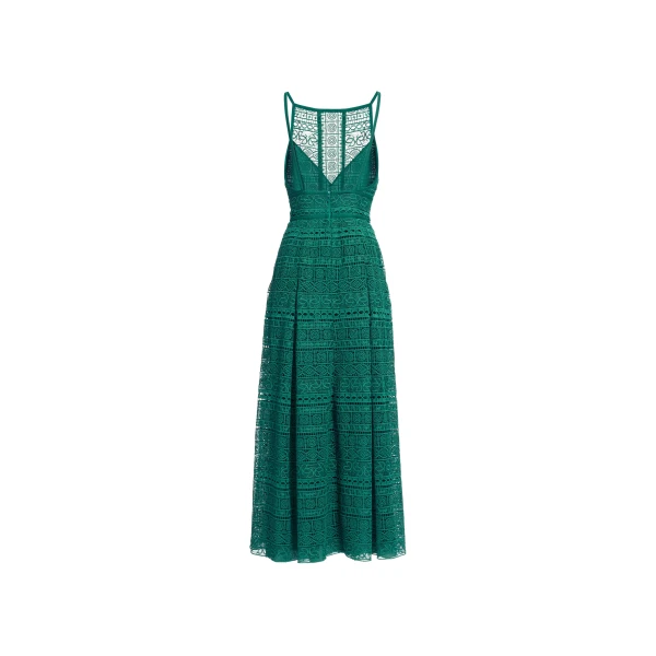 Elie Saab Macramé Midi Dress in Green featuring Square Neck – Luxury Designer Fashion at Luxury Shoes .