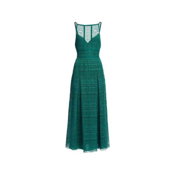 Elie Saab Macramé Midi Dress in Green featuring Square Neck – Luxury Designer Fashion at Luxury Shoes .