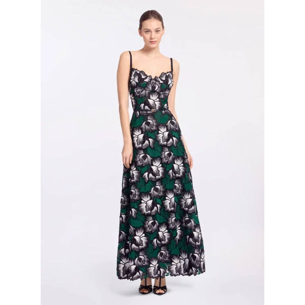 Elie Saab Macramé Midi Dress in Multicolour featuring Scalloped Neckline – Luxury Designer Fashion at Luxury Shoes .