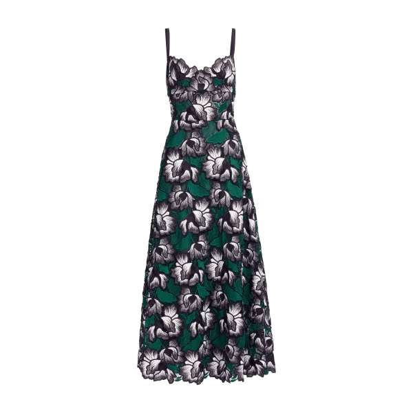 Elie Saab Macramé Midi Dress in Multicolour featuring Scalloped Neckline – Luxury Designer Fashion at Luxury Shoes .