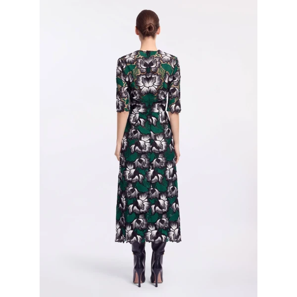 Elie Saab Macramé Midi Dress in Multicolour featuring V-Neck – Luxury Designer Fashion at Luxury Shoes .