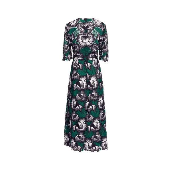 Elie Saab Macramé Midi Dress in Multicolour featuring V-Neck – Luxury Designer Fashion at Luxury Shoes .