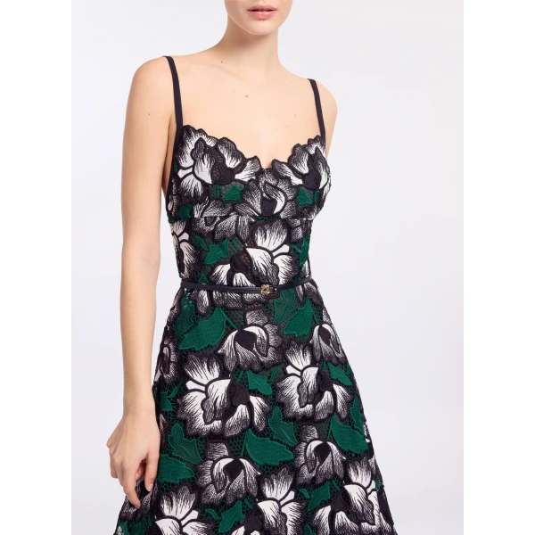 Elie Saab Macramé Midi Dress in Multicolour featuring Scalloped Neckline – Luxury Designer Fashion at Luxury Shoes .