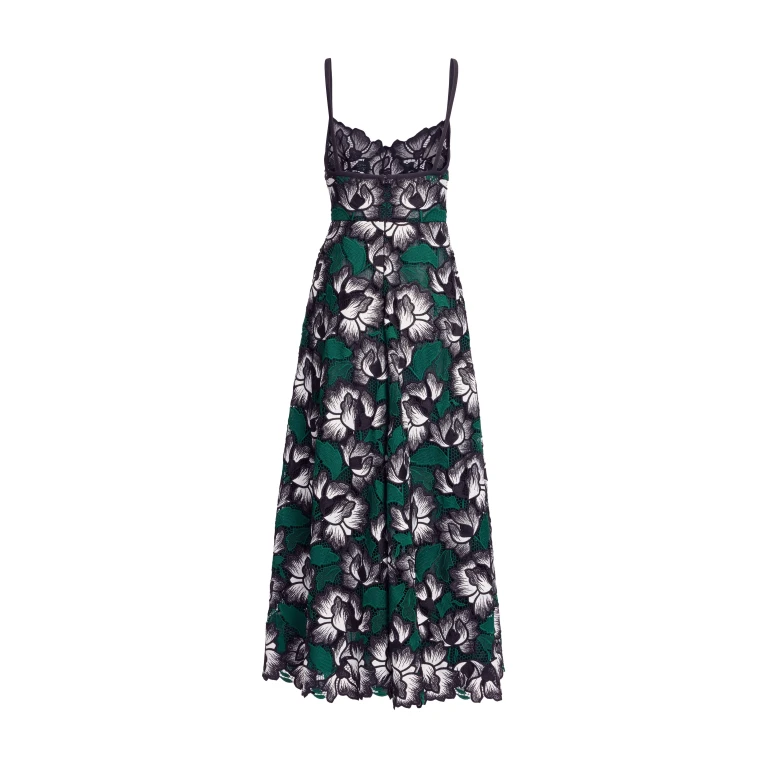 Elie Saab Macramé Midi Dress in Multicolour featuring Scalloped Neckline – Luxury Designer Fashion at Luxury Shoes .