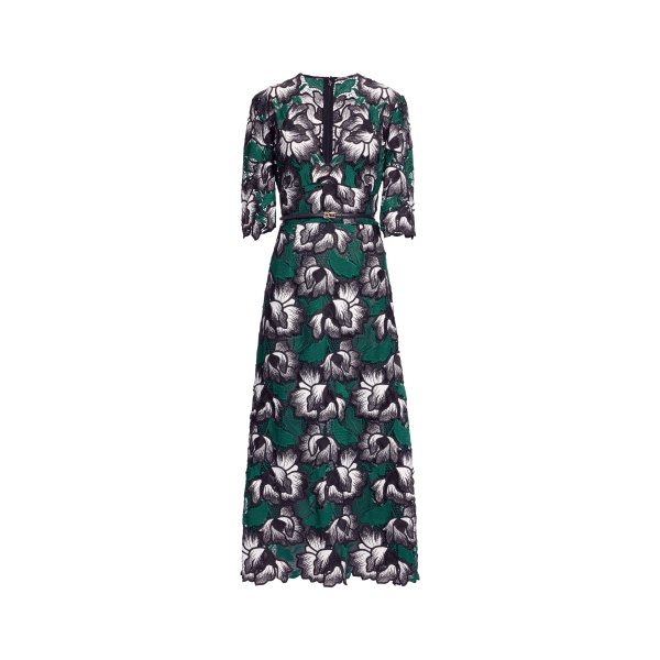 Elie Saab Macramé Midi Dress in Multicolour featuring V-Neck – Luxury Designer Fashion at Luxury Shoes .