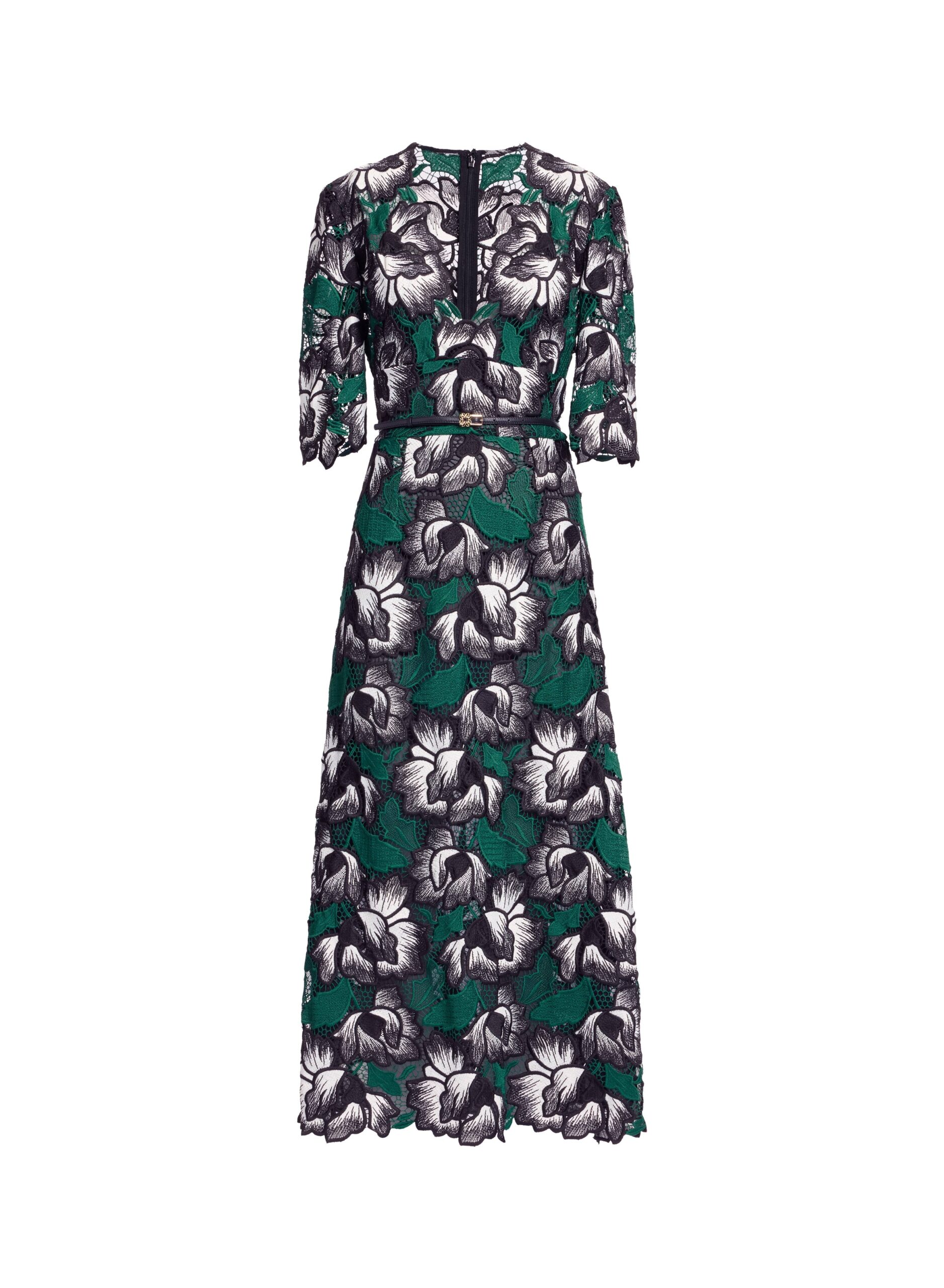 Elie Saab Macramé Midi Dress Elie Saab Macramé Midi Dress in Multicolour featuring V-Neck – Luxury Designer Fashion at Luxury Shoes .