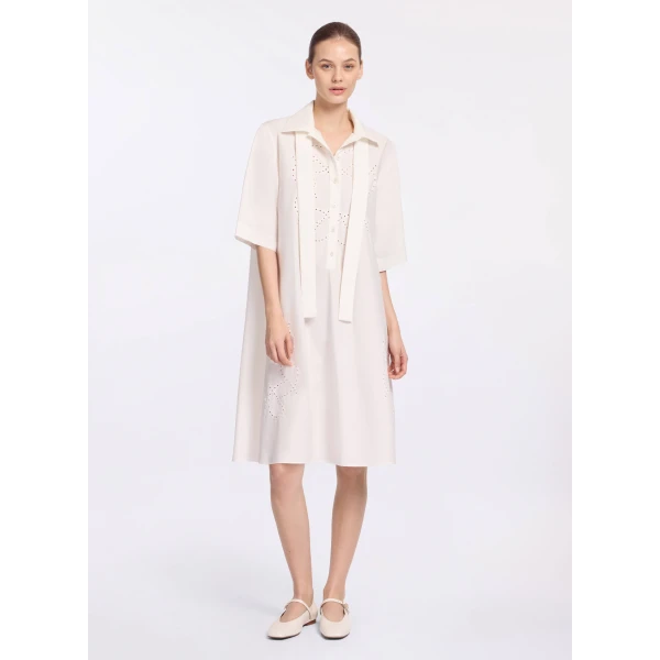 Elie Saab Monogram Embroidered Cotton Shirt Dress in White featuring Cut-Work Monogram Embroidery – Luxury Designer Fashion at Luxury Shoes .