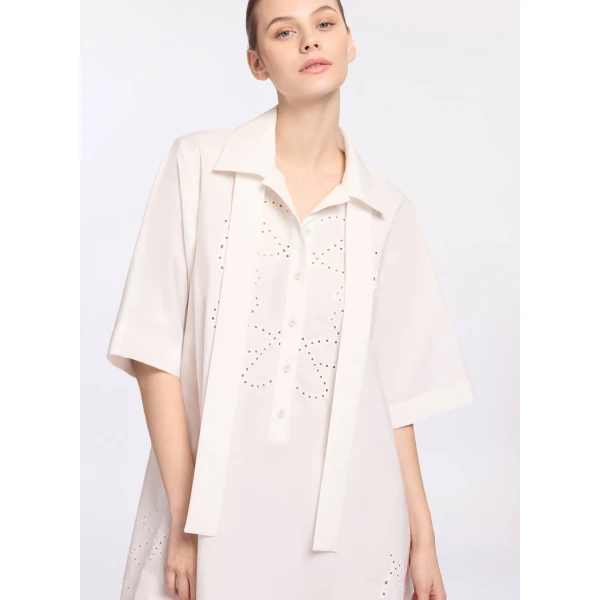Elie Saab Monogram Embroidered Cotton Shirt Dress in White featuring Cut-Work Monogram Embroidery – Luxury Designer Fashion at Luxury Shoes .