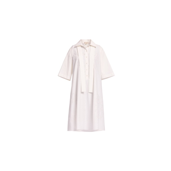 Elie Saab Monogram Embroidered Cotton Shirt Dress in White featuring Cut-Work Monogram Embroidery – Luxury Designer Fashion at Luxury Shoes .