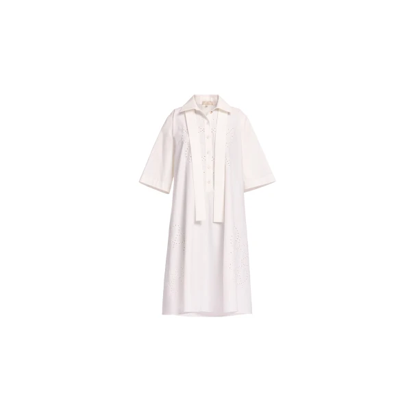 Elie Saab Monogram Embroidered Cotton Shirt Dress in White featuring Cut-Work Monogram Embroidery – Luxury Designer Fashion at Luxury Shoes .