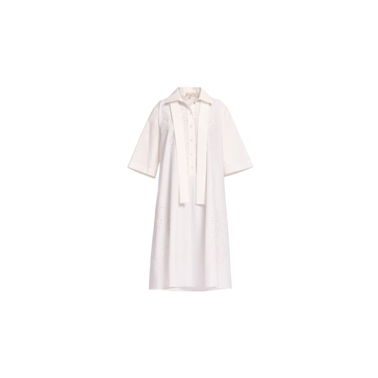 Elie Saab Monogram Embroidered Cotton Shirt Dress in White featuring Cut-Work Monogram Embroidery – Luxury Designer Fashion at Luxury Shoes .