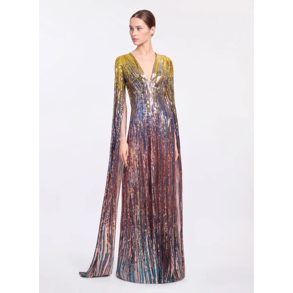 Elie Saab Multicolor Sequin Long Dress in Multicolour featuring Gradient-Effect Sequin Embroidery – Luxury Designer Fashion at Luxury Shoes .
