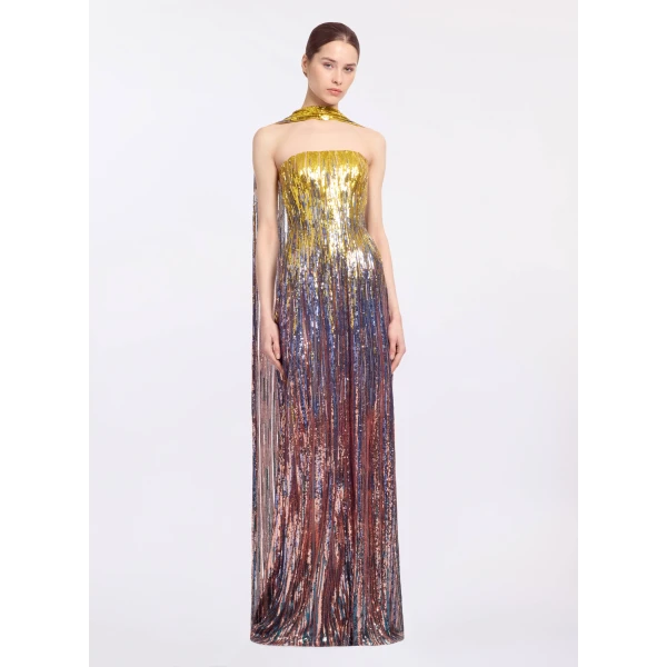 Elie Saab Multicolor Sequin Strapless Dress in Multicolour featuring Gradient-Effect Sequin Embroidery – Luxury Designer Fashion at Luxury Shoes .