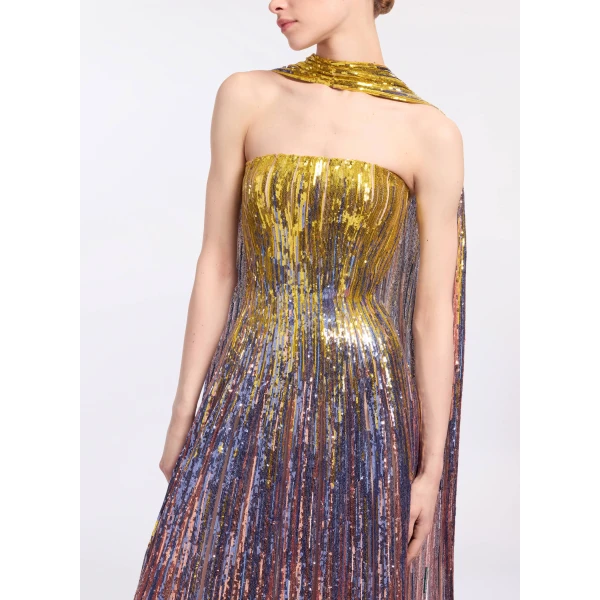Elie Saab Multicolor Sequin Strapless Dress in Multicolour featuring Gradient-Effect Sequin Embroidery – Luxury Designer Fashion at Luxury Shoes .