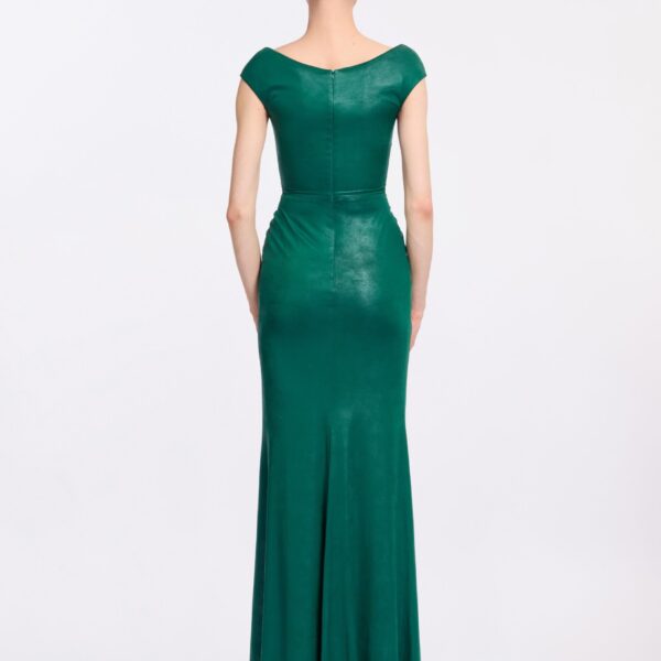 Elie Saab Off-The-Shoulder Jersey Leatherette Long Dress in Green featuring Off-The-Shoulder – Luxury Designer Fashion at Luxury Shoes .