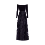 Elie Saab Off-The-Shoulder Velvet Embroidred Dress in Black featuring Off-The-Shoulder – Luxury Designer Fashion at Luxury Shoes .