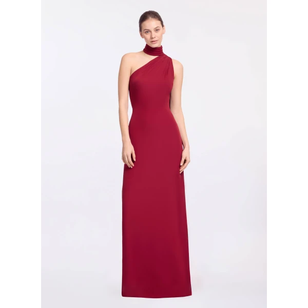 Elie Saab One-Shoulder Silk Long Dress in Red featuring Asymmetrical Draped Trail – Luxury Designer Fashion at Luxury Shoes .
