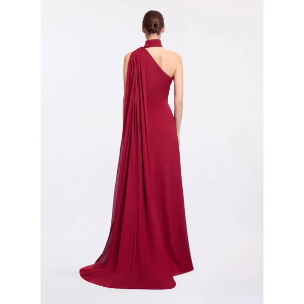 Elie Saab One-Shoulder Silk Long Dress in Red featuring Asymmetrical Draped Trail – Luxury Designer Fashion at Luxury Shoes .