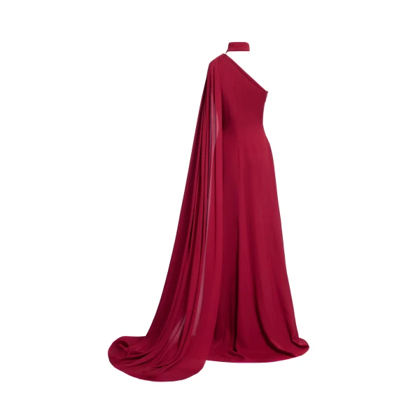 Elie Saab One-Shoulder Silk Long Dress in Red featuring Asymmetrical Draped Trail – Luxury Designer Fashion at Luxury Shoes .